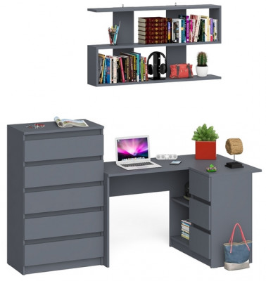 Мори компьютерный стол МС-16 правый + Комод МК700.5 + Полка 1200, графит