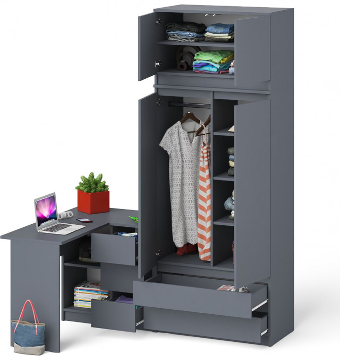 Мори компьютерный стол МС-16 правый + Шкаф МШ900.1 + Антресоль МА900.1, графит
