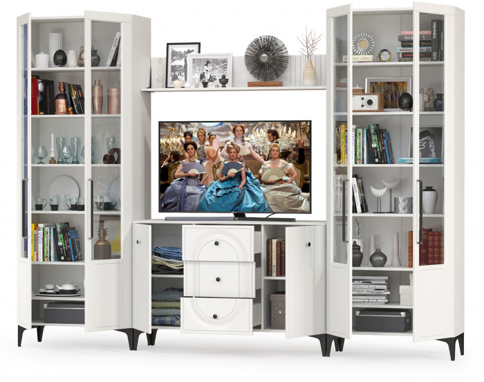 Валенсия Гостиная № 102, ЛДСП белый шагрень/МДФ белый шагрень