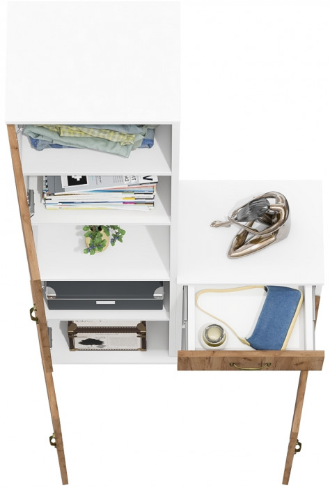 Лидер-8 Пенал + Тумба МД 3.15, белый шагрень/крафт золото