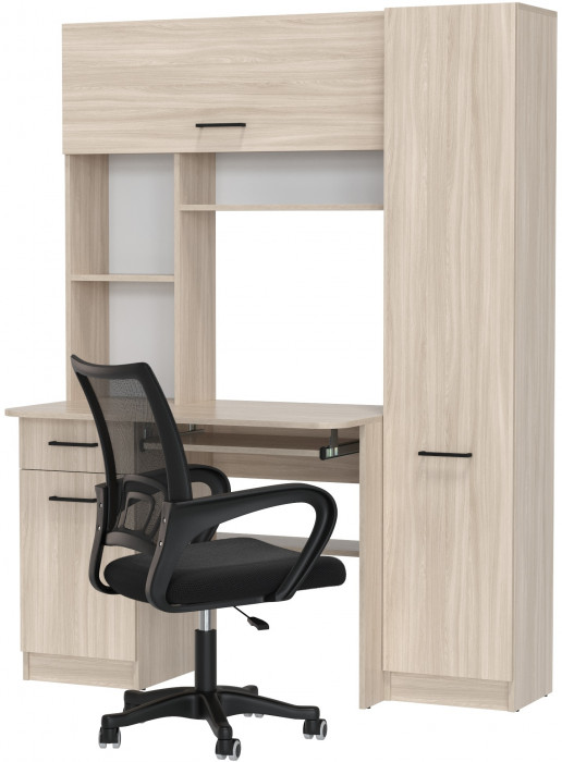 Стол 6-0603 Альфа + кресло 103 чёрное, цвет ясень шимо светлый, ШхГхВ 137х61х181 см., универсальная сборка