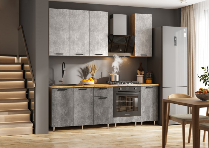 Кухня Рио NEW ЛДСП 2,2/900м (490), Компановка №2, Бетон светлый/Бетон темный, Дуб Крафт