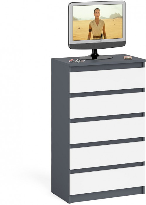 Мори Комод МК700.5, цвет графит/белый, ШхГхВ 70,4х41х114 см.