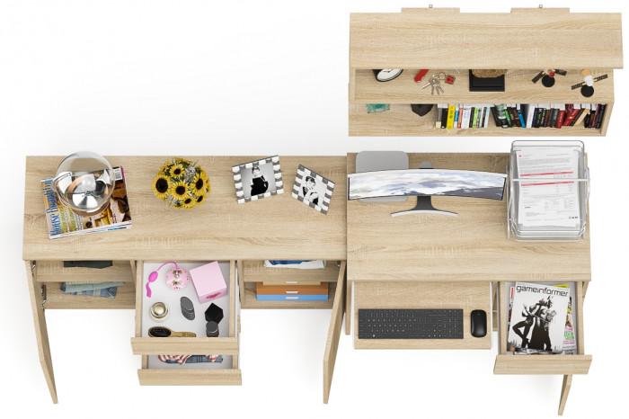 Мори Стол компьютерный МС-1 правый + Комод МК1200.3 + Полка 900, цвет дуб сонома, ШхГхВ 210,4х50х209,6 см., НЕ универсальная сборка