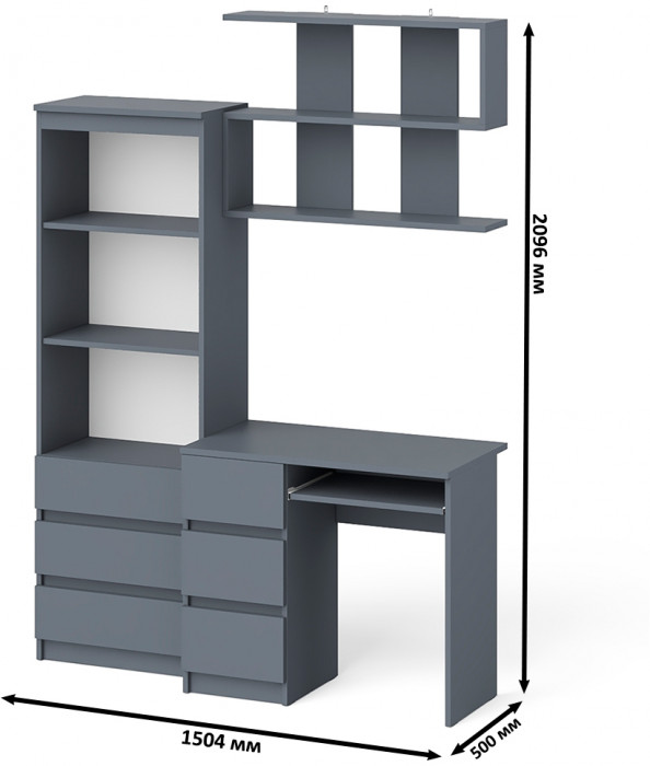 Мори компьютерный стол МС-6 левый + Стеллаж МСТ600.3 + Полка 900, графит