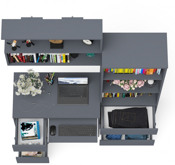 Мори компьютерный стол МС-6 левый + Стеллаж МСТ600.3 + Полка 900, графит