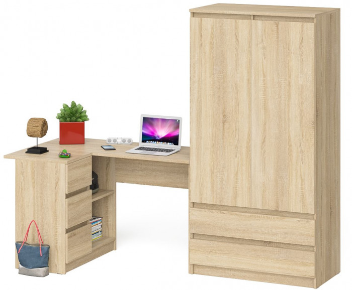 Мори Стол компьютерный МС-16 левый + Шкаф МШ900.1, цвет дуб сонома, ШхГхВ 214,8х84,9х179,6 см., выдвижные ящики слева, НЕ универсальная сборка