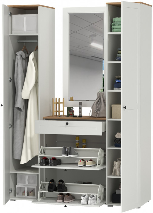 Остин Прихожая 34, цвет белый шагрень/дуб крафт золотой, ШхГхВ 160х54,3х229,6 см., универсальная сборка