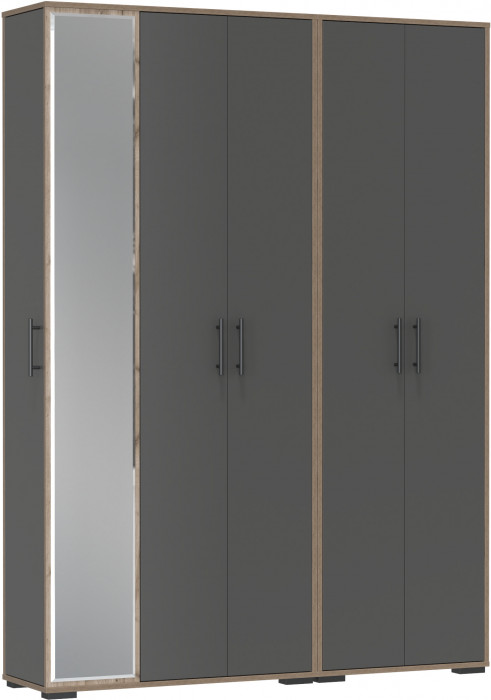 Прихожая Домино-мини + Шкаф для одежды Домино, цвет дуб крафт табачный/графит, ШхГхВ 148х36х202 см., универсальная сборка