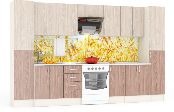 Кухня Мери 11 Пенал+ШВ600+ШВ400+ШВв600+ШВ400+ШВ600+Пенал+ШН600+ШН4Я400+ШН400+ШН600, дуб/ясень шимо светлый/тёмный