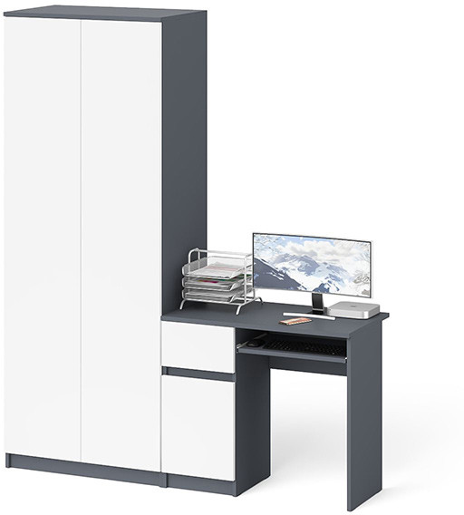 Мори компьютерный стол МС-1 левый + Шкаф МШ800.1, графит/белый