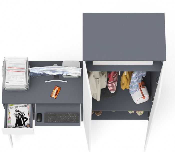 Мори компьютерный стол МС-1 левый + Шкаф МШ800.1, графит/белый