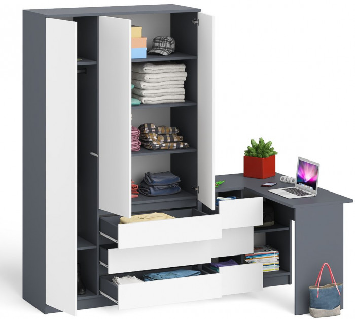 Мори компьютерный стол МС-16 левый + Шкаф МШ1200.1, графит/белый