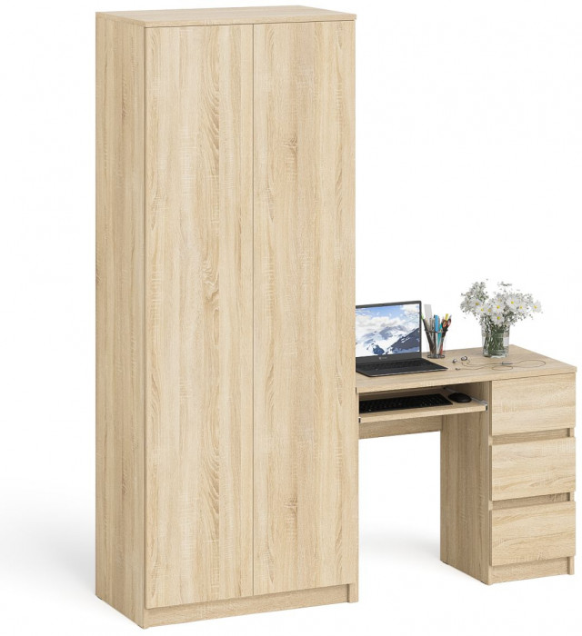 Мори компьютерный стол МС-6 правый + Шкаф МШ800.1, дуб сонома