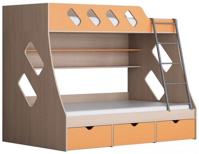 Дельта-20.01 Детская двухъярусная кровать с лестницей (Оранжевый, Белый)