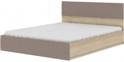 Милос 73-01 Кровать с п/м 1600 Дуб Сонома / Рогожка Саванна Кофе