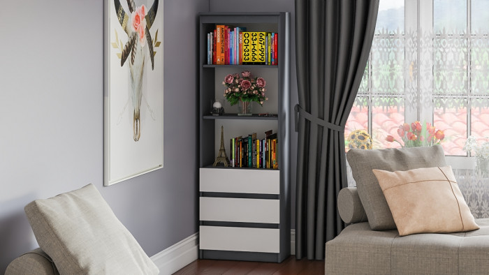 Мори Стеллаж МСТ600.3, цвет графит/белый, ШхГхВ 60,4х35,4х179,6 см.