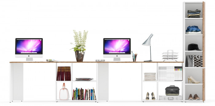 Лидер-8 Стол + Стол + Пенал МД 22Б, белый шагрень/крафт золото