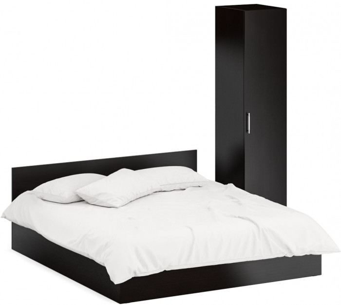 Кровать 1800 + Пенал Стандарт, цвет венге, ШхГхВ 183,5х203,5х70 + 45х52х200 см., сп.м. 1800х2000 мм., без матраса, основание есть