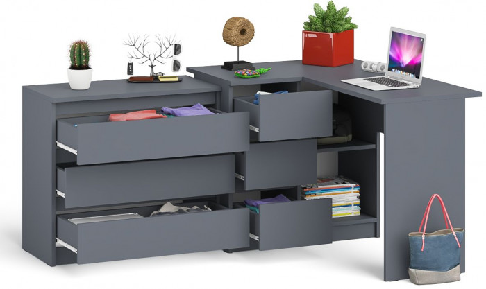 Мори компьютерный стол МС-16 левый + Комод МК800.1, графит