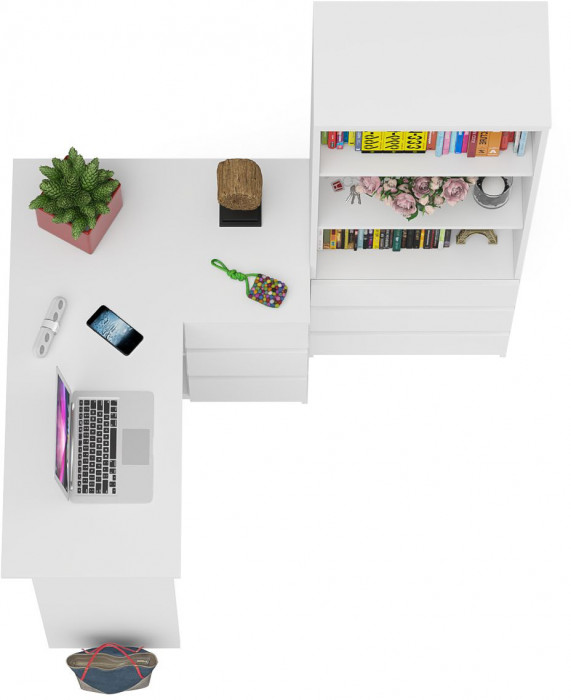 Мори компьютерный стол МС-16 правый + Стеллаж МСТ600.3, белый