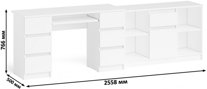 Мори компьютерный стол МС-2 + Тумба МТВ1204.1, белый