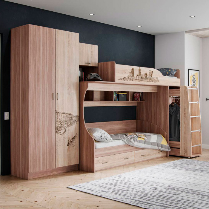 Орион Шкаф (2200х900х500) ясень шимо/дуб сонома