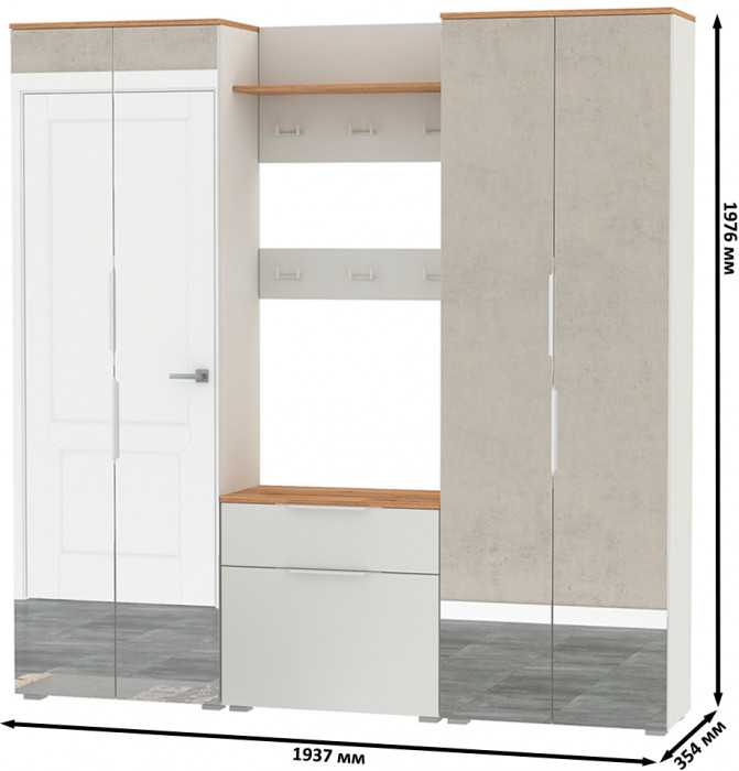 Октава Прихожая 27, белый шагрень/дуб крафт золотой/фасады МДФ белый шагрень