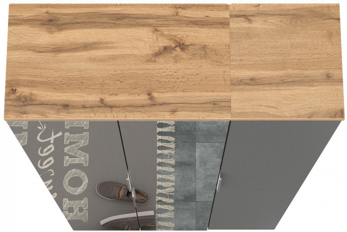 Октава 13.338 Шкаф для одежды + 13.228 Пенал, цвет серый графит/дуб крафт золотой/фасады МДФ серый графит и зеркало, ШхГхВ 96,4х35,3х197,6 см, ун. сб.