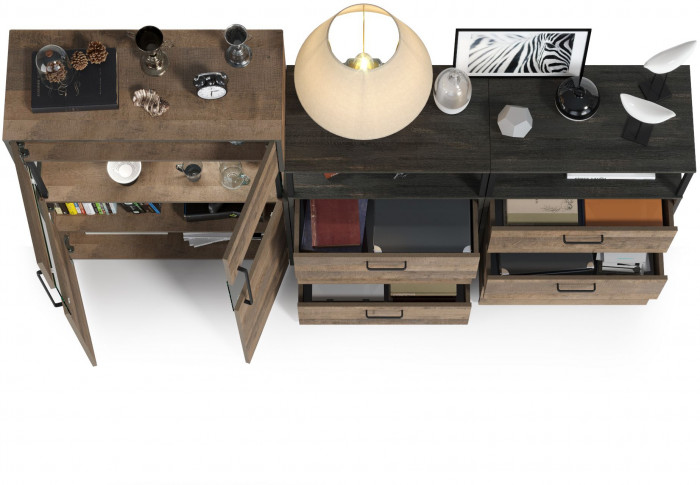 Трувор 13.306 Комод с витриной + 13.307.02 Комод с ящиками + 13.307.02 Комод с ящ., дуб гранж песочный/интра