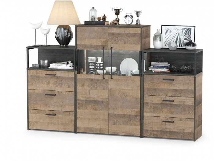 Трувор 13.306 Комод с витриной + 13.307.02 Комод с ящиками + 13.307.02 Комод с ящ., дуб гранж песочный/интра