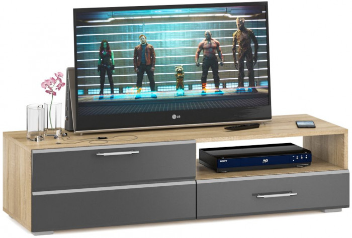 Тумба под ТВ Ларго 1, корпус дуб сонома/фасады МДФ графитово-серый глянец