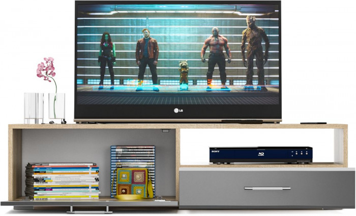 Тумба под ТВ Ларго 1, корпус дуб сонома/фасады МДФ графитово-серый глянец