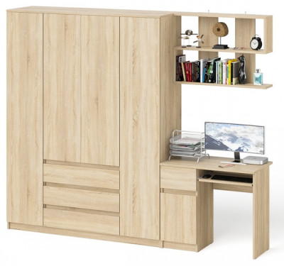 Мори компьютерный стол МС-1 правый + Шкаф МШ1600.1 + Полка 900, дуб сонома