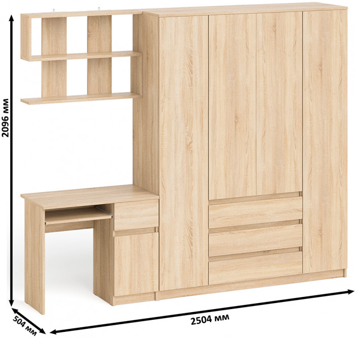 Мори компьютерный стол МС-1 правый + Шкаф МШ1600.1 + Полка 900, дуб сонома