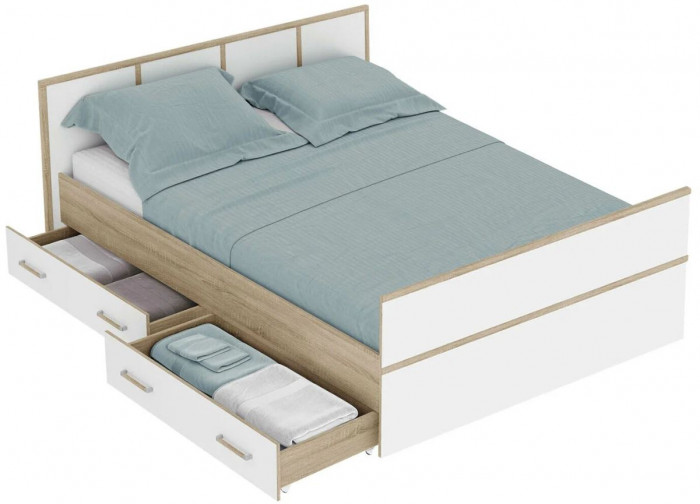 "Сакура" кровать 1,4м LIGHT (1550х860х2034) дуб сонома/белый