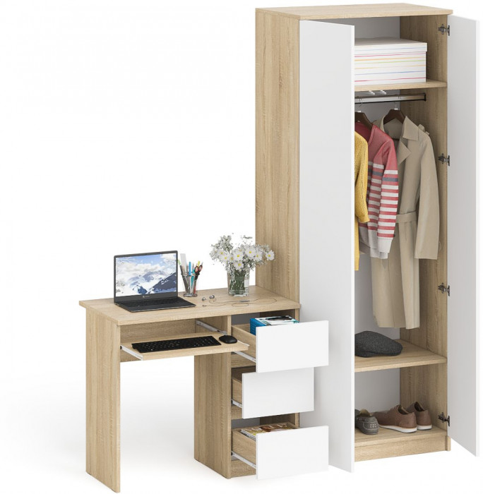 Мори компьютерный стол МС-6 правый + Шкаф МШ800.1, дуб сонома/белый