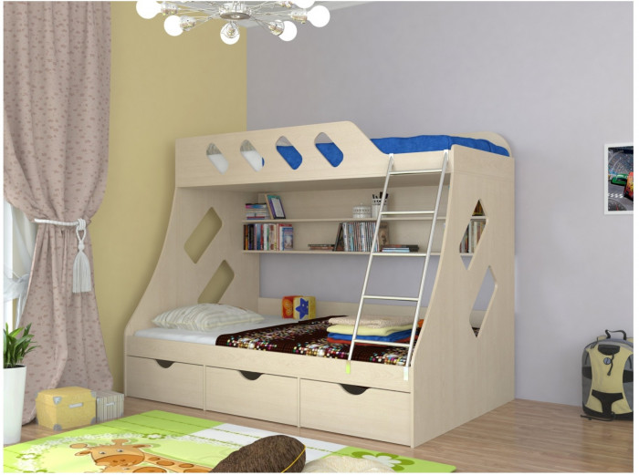 Дельта-20.01 Детская двухъярусная кровать с лестницей (Оранжевый, Дуб Сонома)