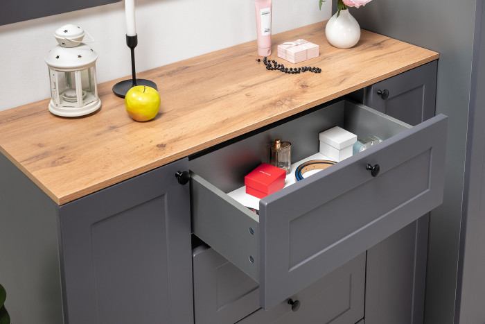 Остин 11.53 Кровать + ортопед + 16.240 Комод + 16.221 Комод, серый графит/дуб крафт золотой