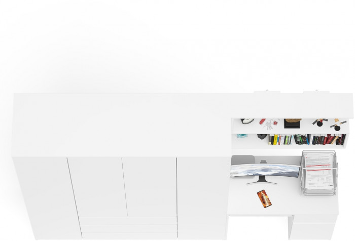 Мори Стол компьютерный МС-1 правый + Шкаф МШ1600.1 + Полка 900, цвет белый, ШхГхВ 250,4х50,4х209,6 см., НЕ универсальная сборка