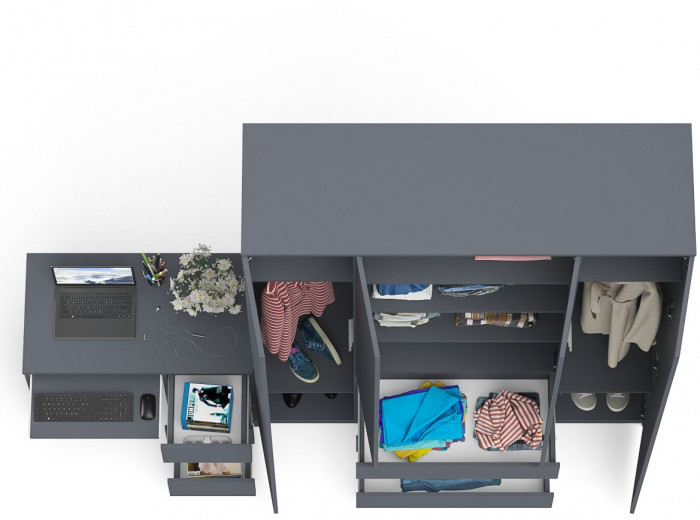 Мори Стол компьютерный МС-6 правый + Шкаф МШ1600.1, цвет графит, ШхГхВ 250,4х50,4х209,6 см., выдвижные ящики справа, НЕ универсальная сборка