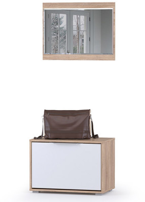 Куба Прихожая 2, обувница 13.58 + Зеркало, цвет дуб сонома/белый премиум, ШхГхВ 65х38,3х180 см.