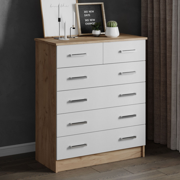 Комод Катрин 5 (820*990*425) дуб крафт золотой/белый