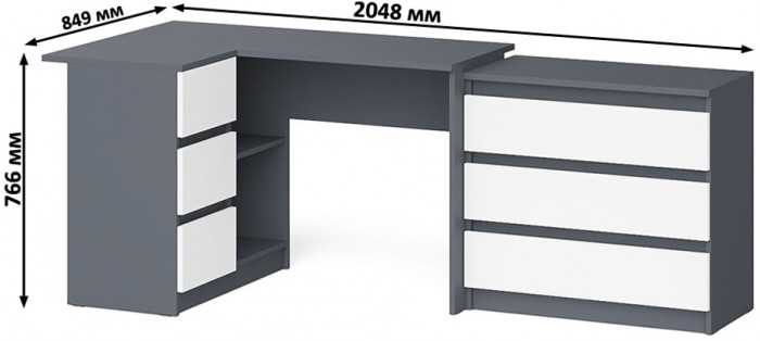 Мори компьютерный стол МС-16 левый + Комод МК800.1, графит/белый
