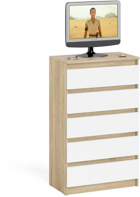 Мори Комод МК700.5, цвет дуб сонома/белый, ШхГхВ 70,4х41х114 см.