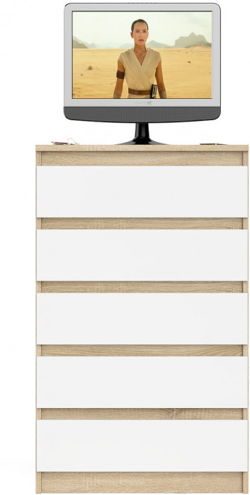 Мори Комод МК700.5, цвет дуб сонома/белый, ШхГхВ 70,4х41х114 см.