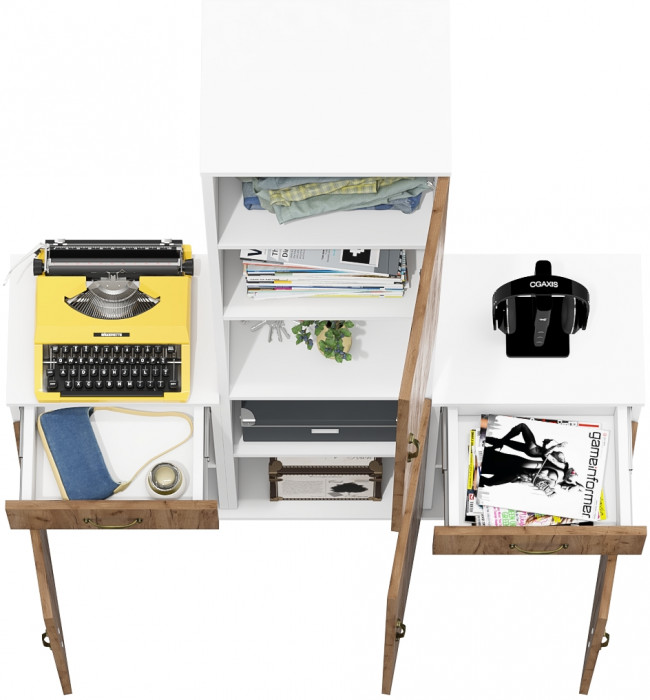 Лидер-8 Пенал + Тумба МД 3.15 + Тумба МД 3.15, цвет белый шагрень/крафт золото, ШхГхВ 120х30х190 см., универсальная сборка