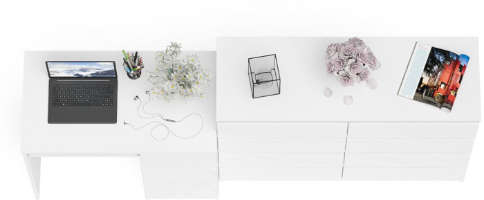 Мори Стол компьютерный МС-6 правый + Комод МК1200.8, цвет белый, ШхГхВ 210,4х50х94 см., выдвижные ящики справа, НЕ универсальная сборка