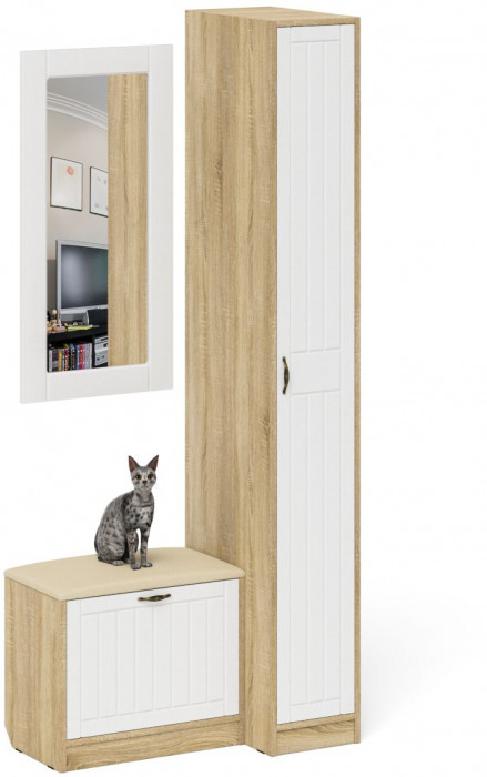 Прихожая П-6 Компоновка № 40, дуб сонома/фасады МДФ белое дерево фрезеровка прованс