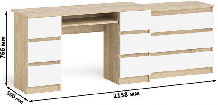 Мори компьютерный стол МС-2 + Комод МК800.1, дуб сонома/белый
